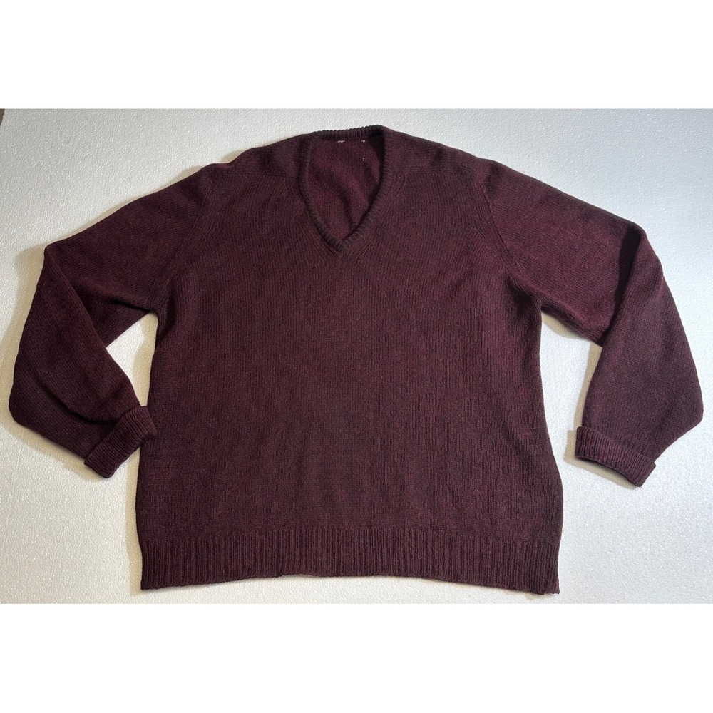 Vtg Burgundy V Neck Sweater Mens XLarge Classic Knit‎ Pullover - Unknown Brand